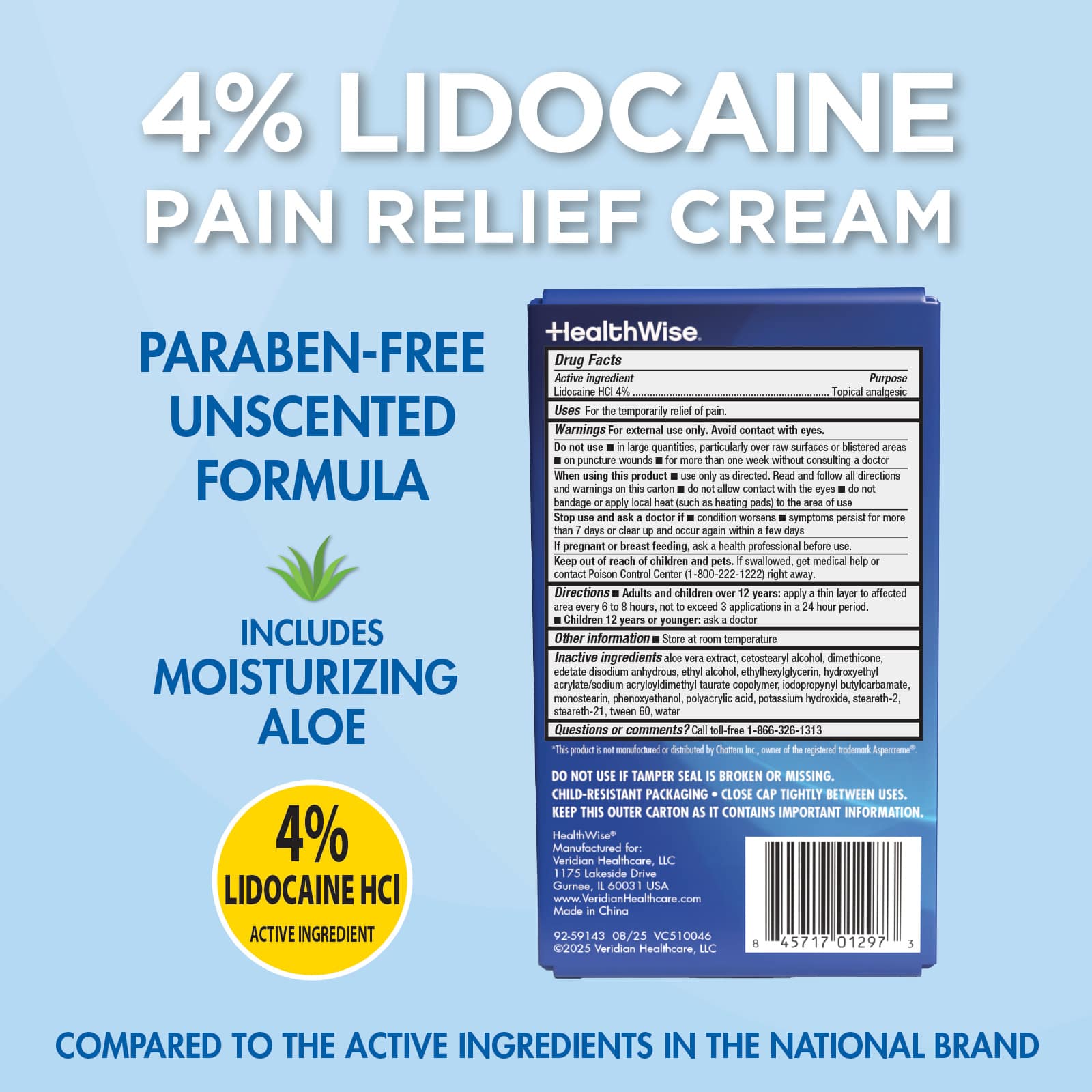 HealthWise Maximum Strength Lidocaine Cream 2.7oz - Image 2