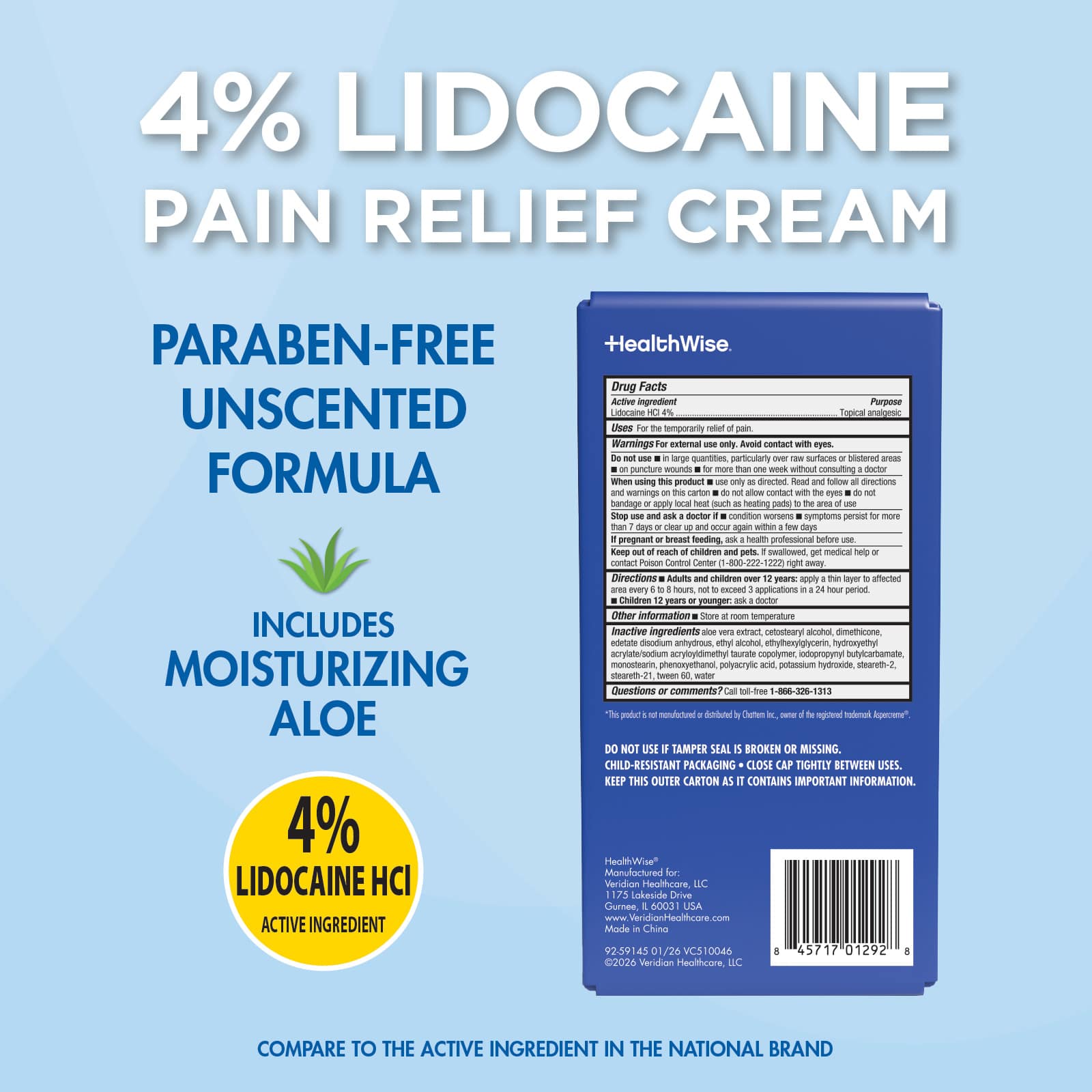 HealthWise Maximum Strength Lidocaine Cream 4.7oz - Image 2