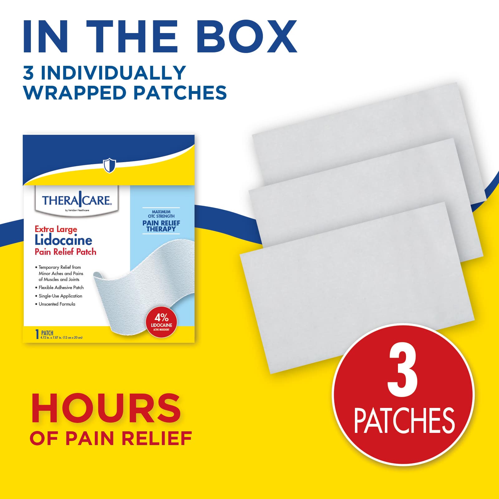 TheraCare OTC Pain Relief 4% Lidocaine Patch XL, 3 Count - Image 8