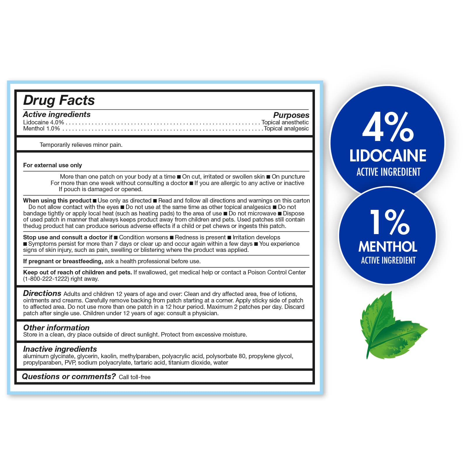 TheraCare 4% Lidocaine + 1% Menthol Pain Relief Patch, 5 count - Image 2