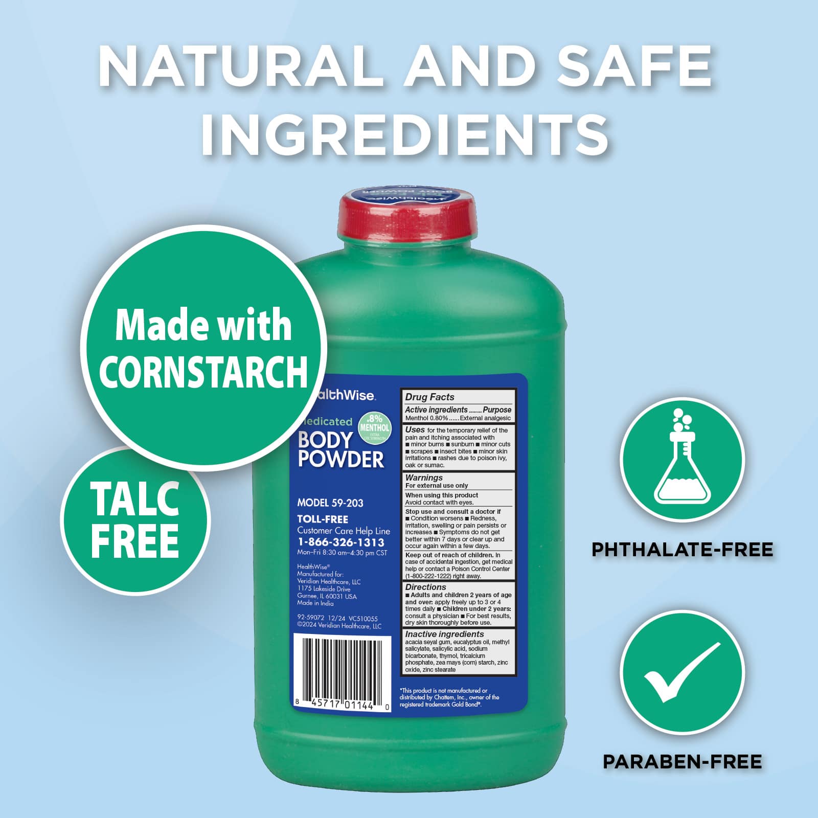 HealthWise Medicated Extra Strength Body Powder .80% Menthol - Image 2