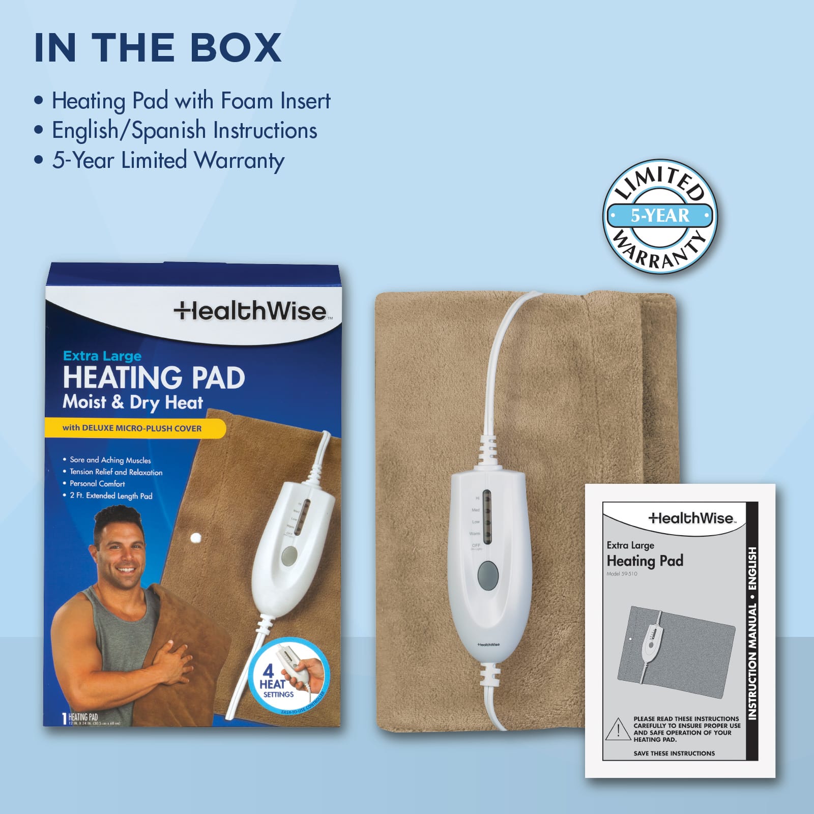 HealthWise Deluxe Extra Large Heating Pad - Image 7
