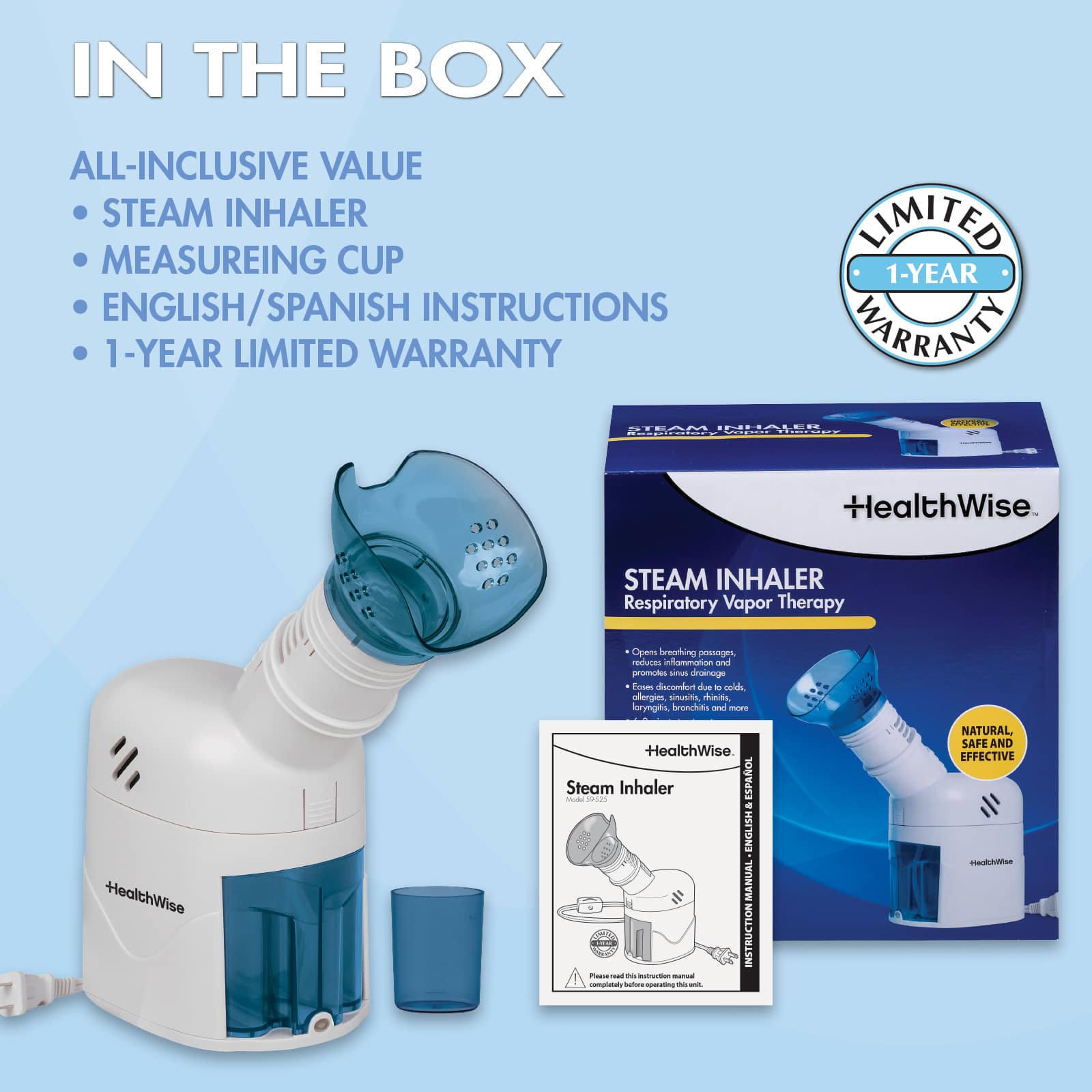 HealthWise Steam Inhaler Respiratory Vapor Therapy System - Image 6