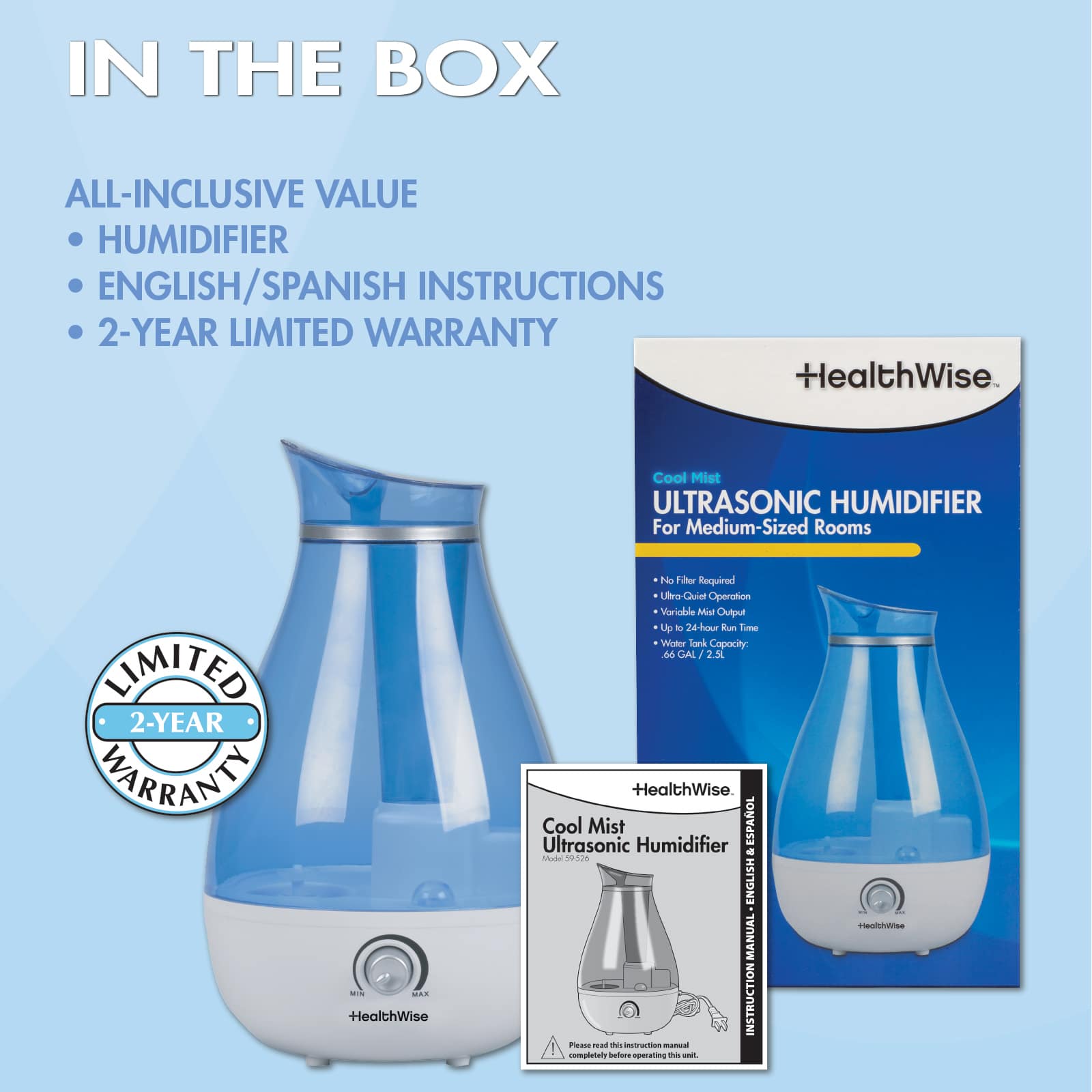 HealthWise Cool Mist Ultrasonic Humidifier - Image 8