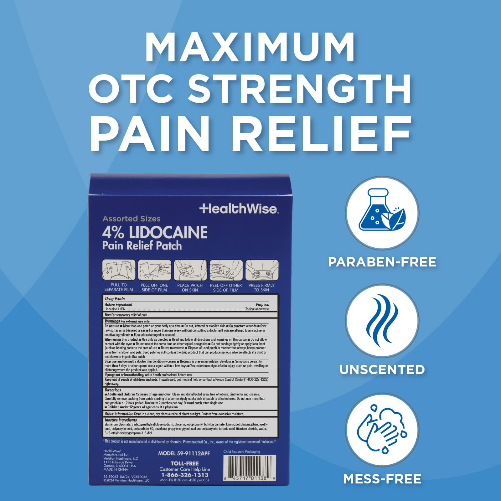 HealthWise Lidocaine Pain Patch Assorted Sizes - Image 2