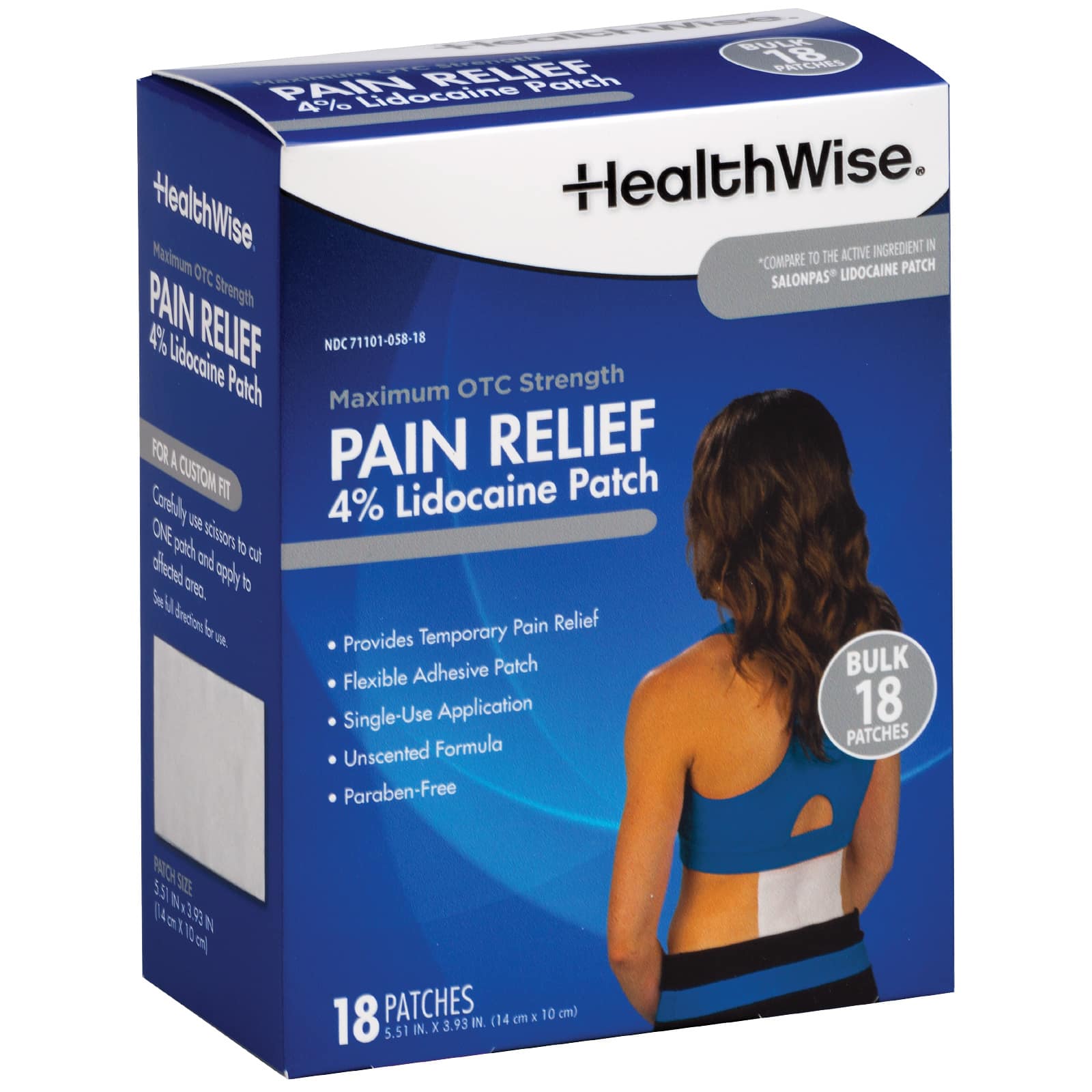 HealthWise Lidocaine Pain Patch 4% Lidocaine 18 Count