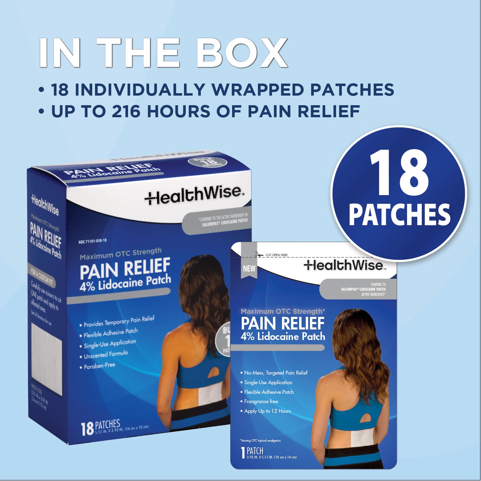 HealthWise Lidocaine Pain Patch 4% Lidocaine 18 Count - Image 8