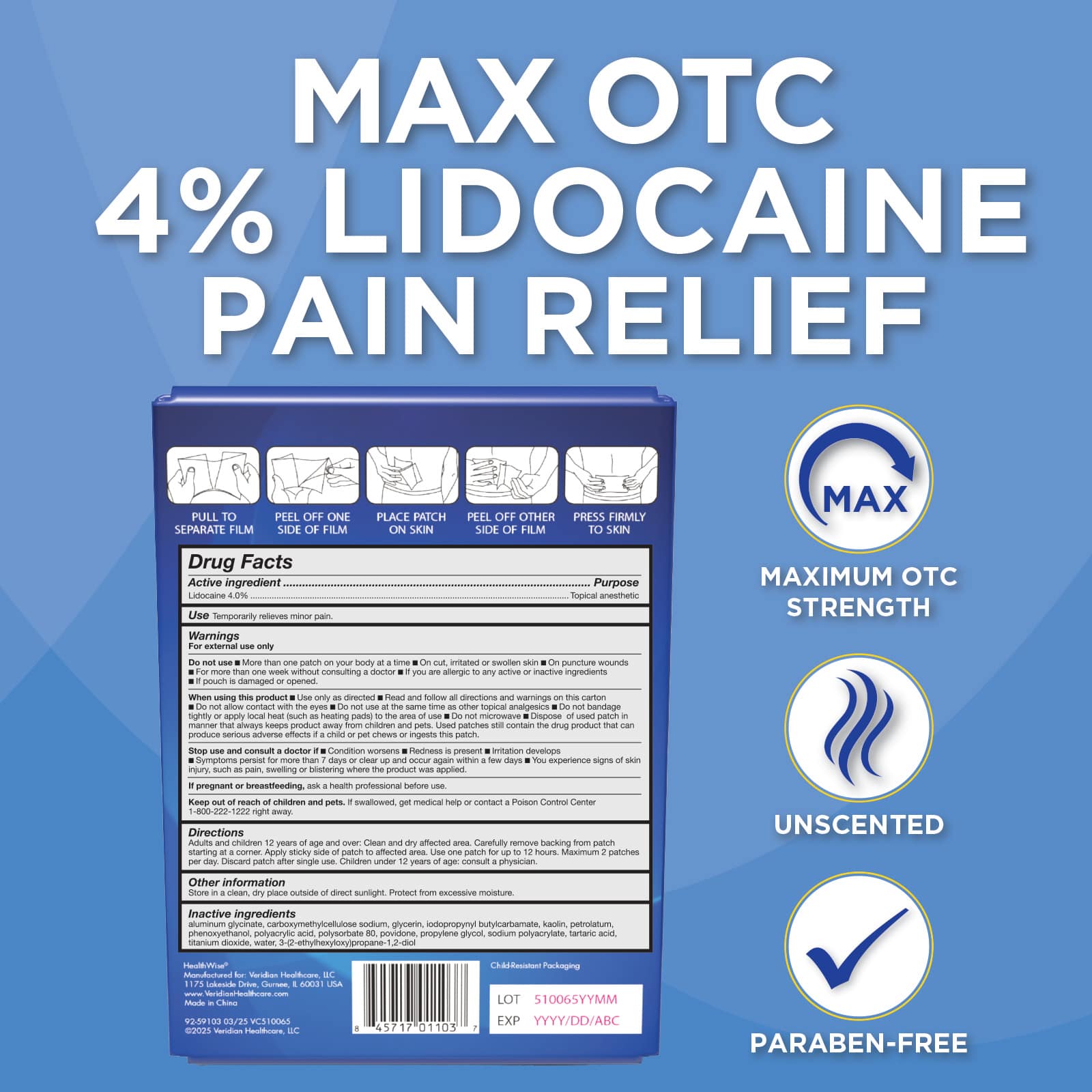 HealthWise 4% Lidocaine Pain Relief Patch 25 Count - Image 2