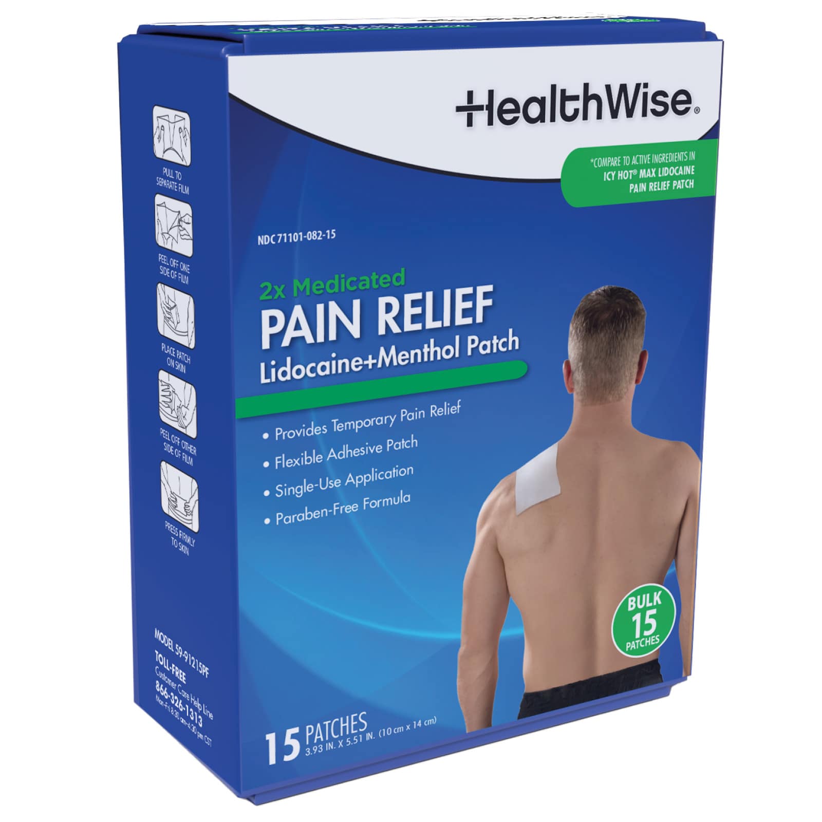 HealthWise Lidocaine + Menthol Pain Relief Patch 15-Count