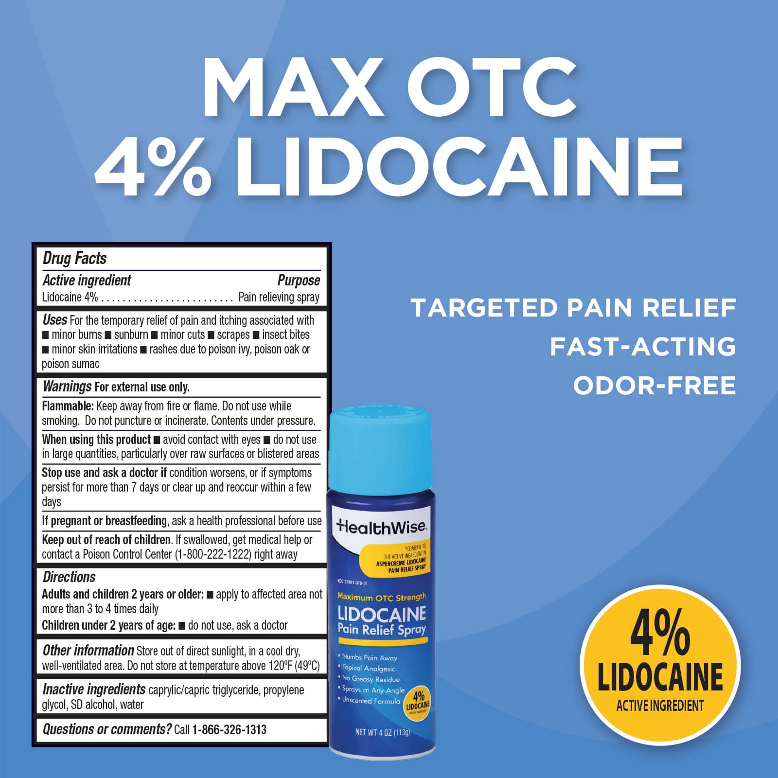 HealthWise 4% Lidocaine Pain Relief Spray - Image 2