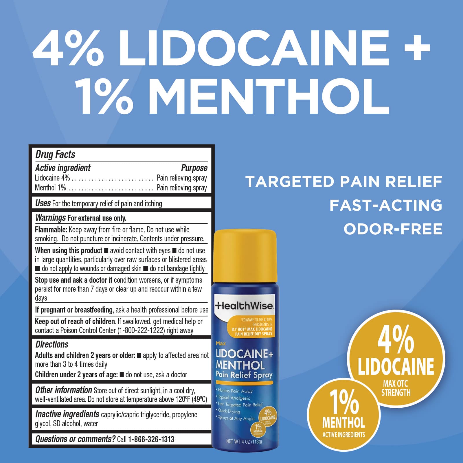 HealthWise Lidocaine + Menthol Pain Relief Spray - Image 2