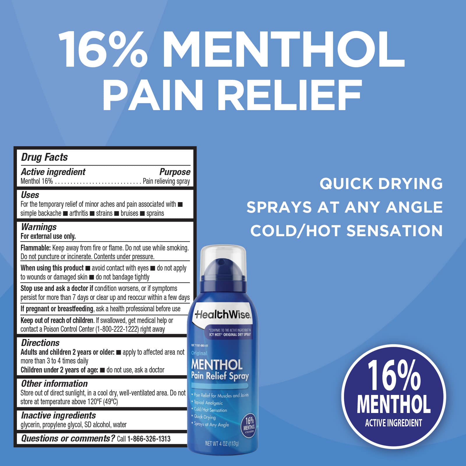 HealthWise Cold Hot 16% Menthol Pain Relief Spray - Image 2