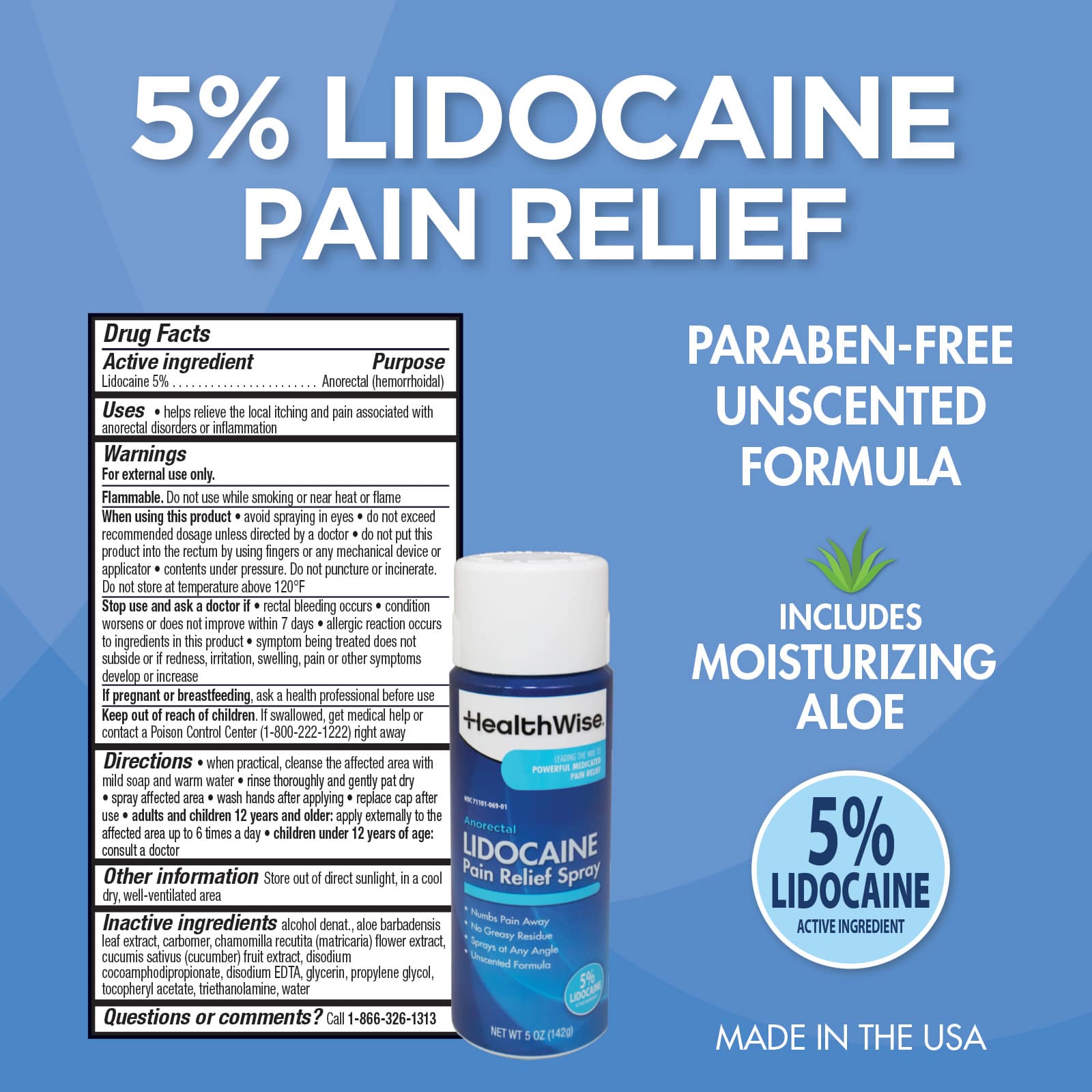 HealthWise 5% Lidocaine Anorectal Pain Relief Spray - Image 2