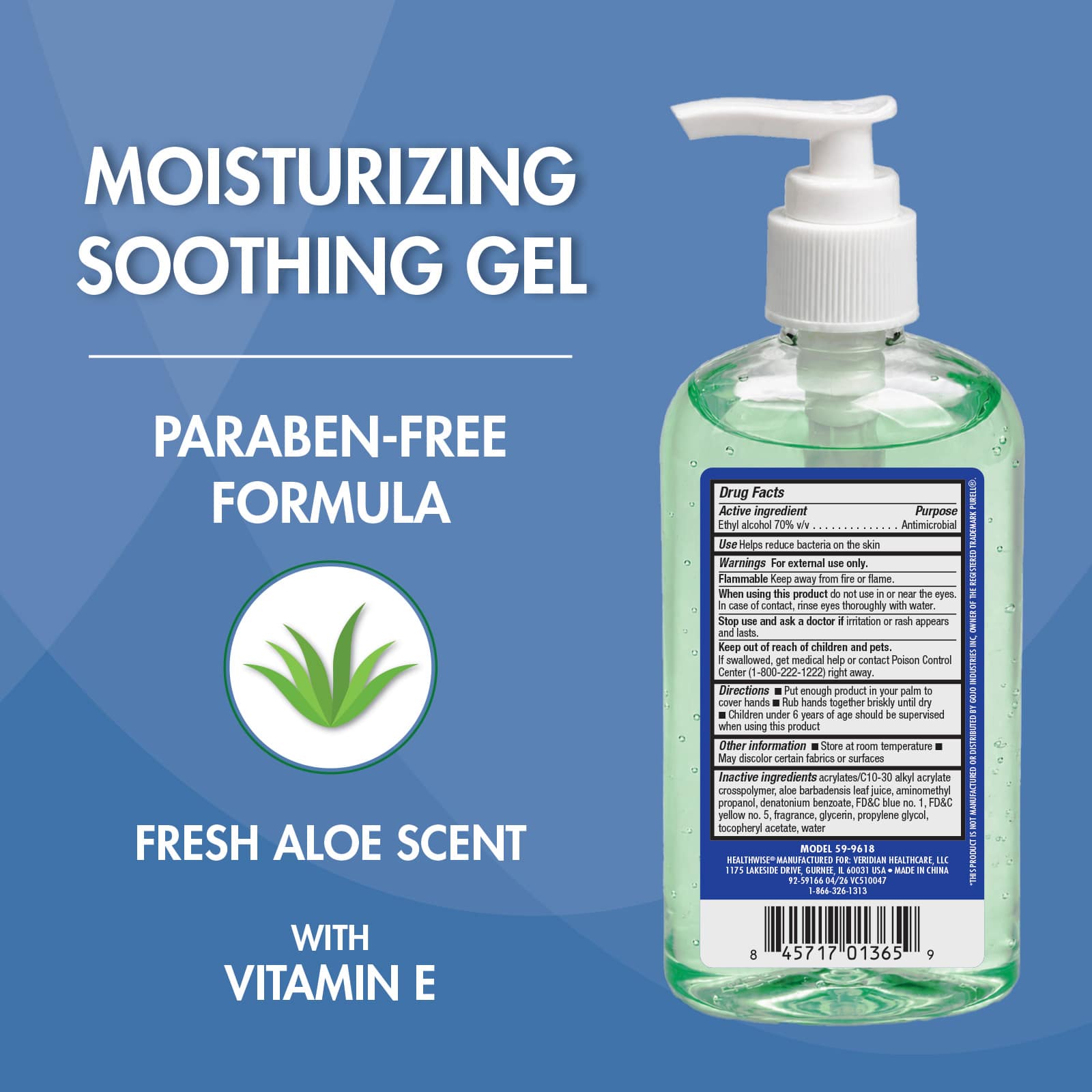 HealthWise Hand Sanitizer With Aloe & Vitamin E, 8 oz - Image 2