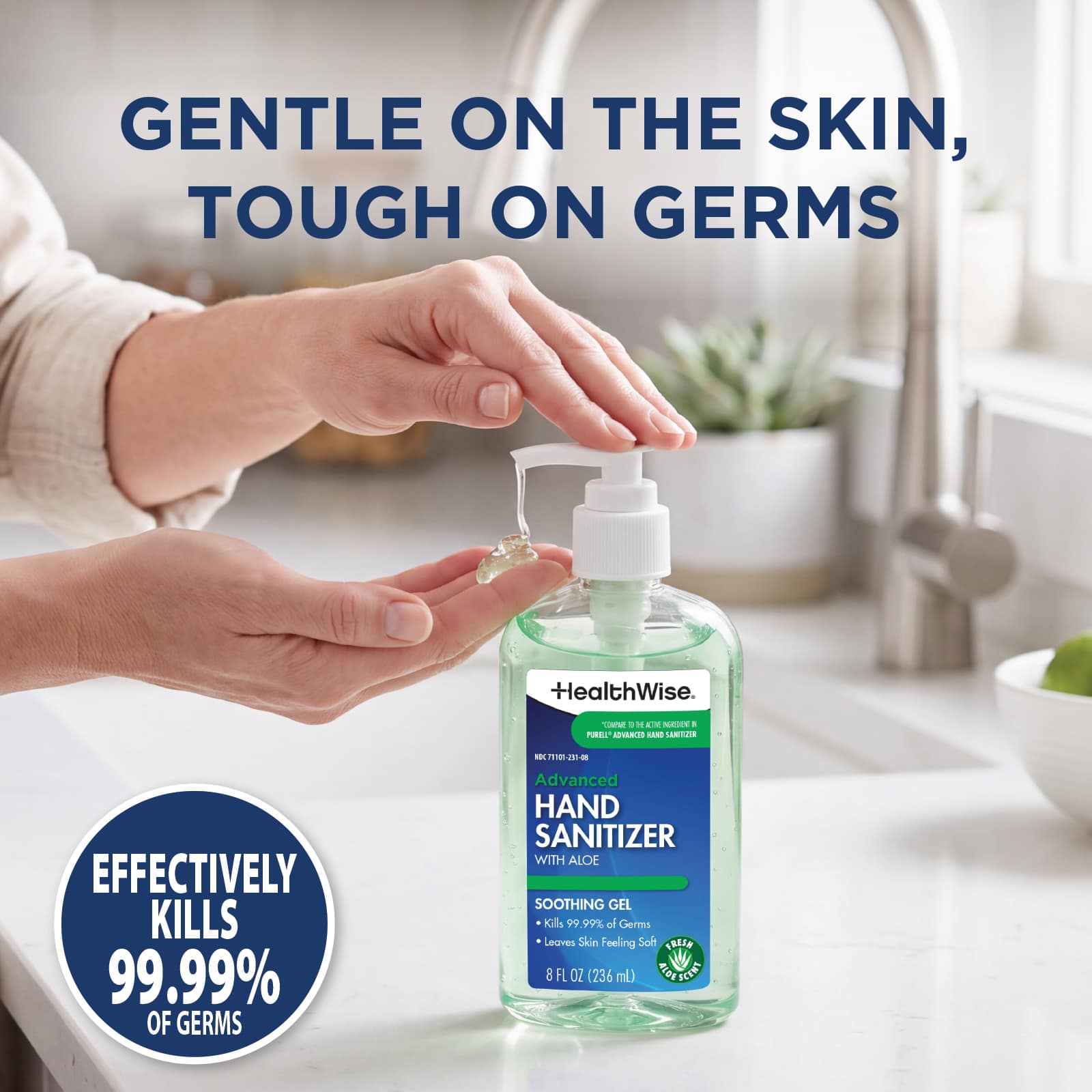 HealthWise Hand Sanitizer With Aloe & Vitamin E, 8 oz - Image 3