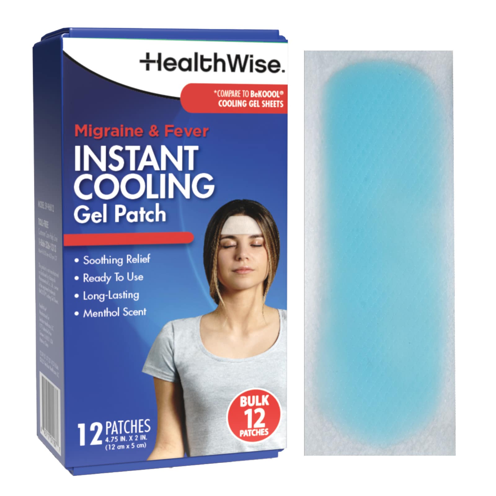 HealthWise Instant Cool Gel Patches Migraine & Fever Relief