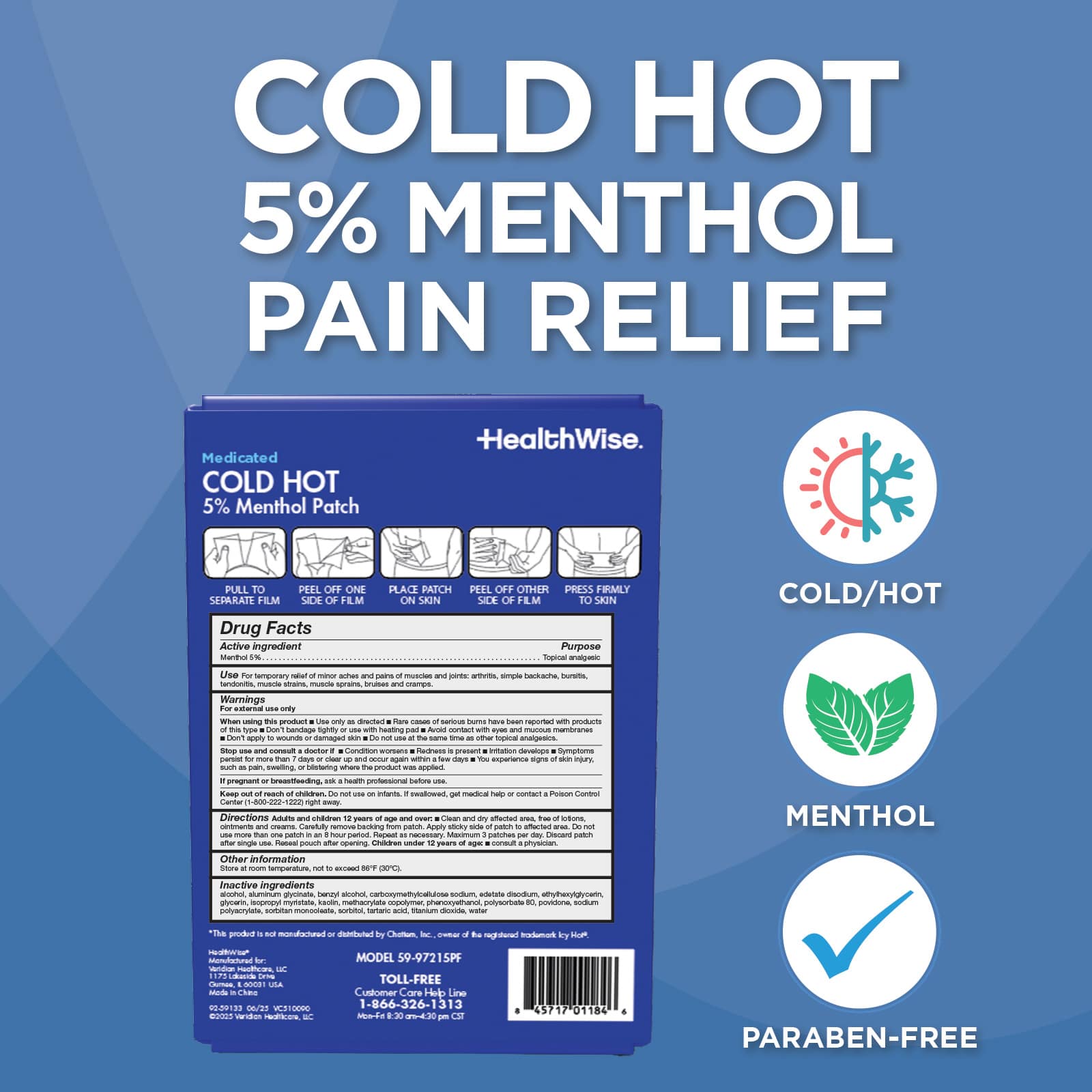 HealthWise Medicated Cold Hot 5% Menthol Patch 15-Count - Image 2
