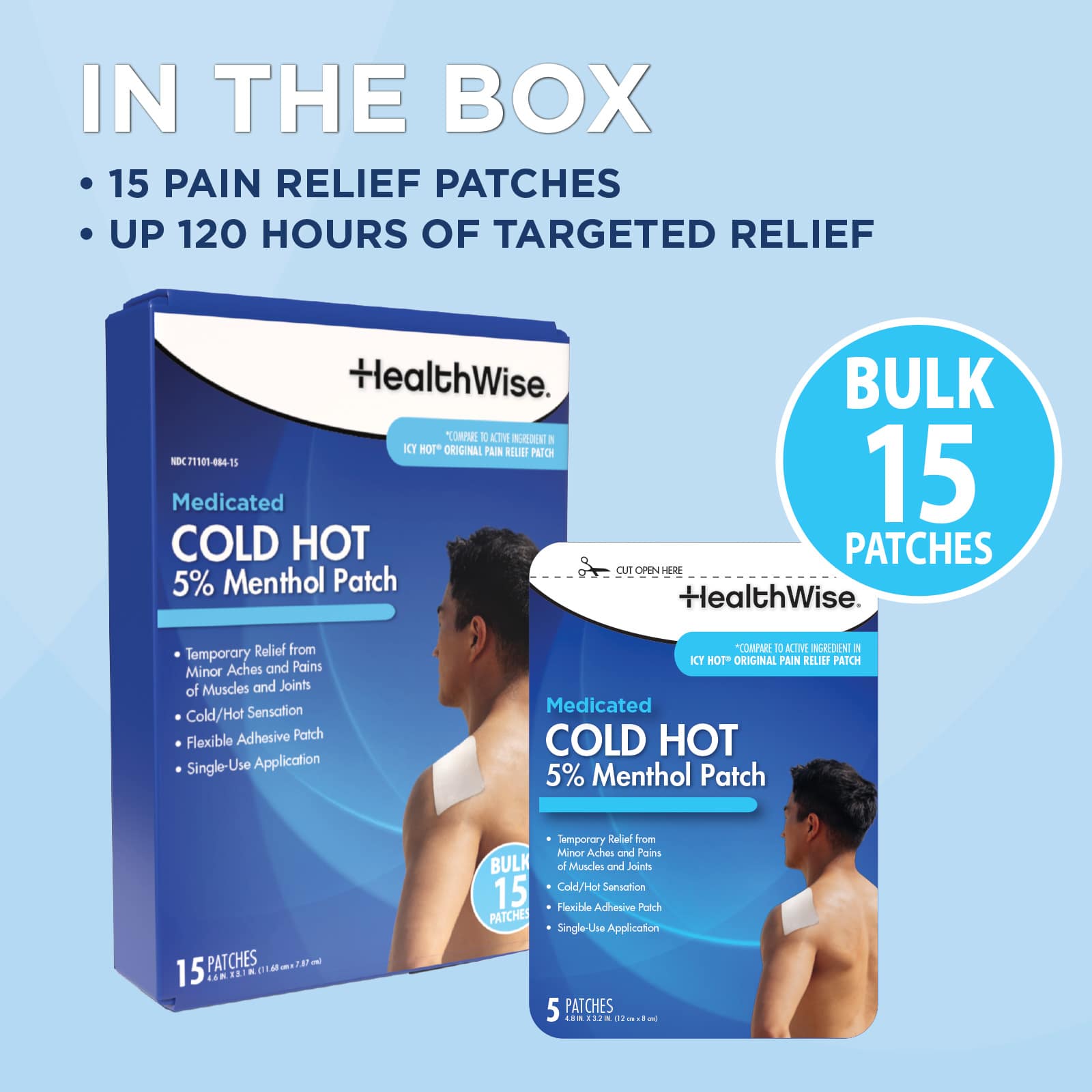 HealthWise Medicated Cold Hot 5% Menthol Patch 15-Count - Image 8