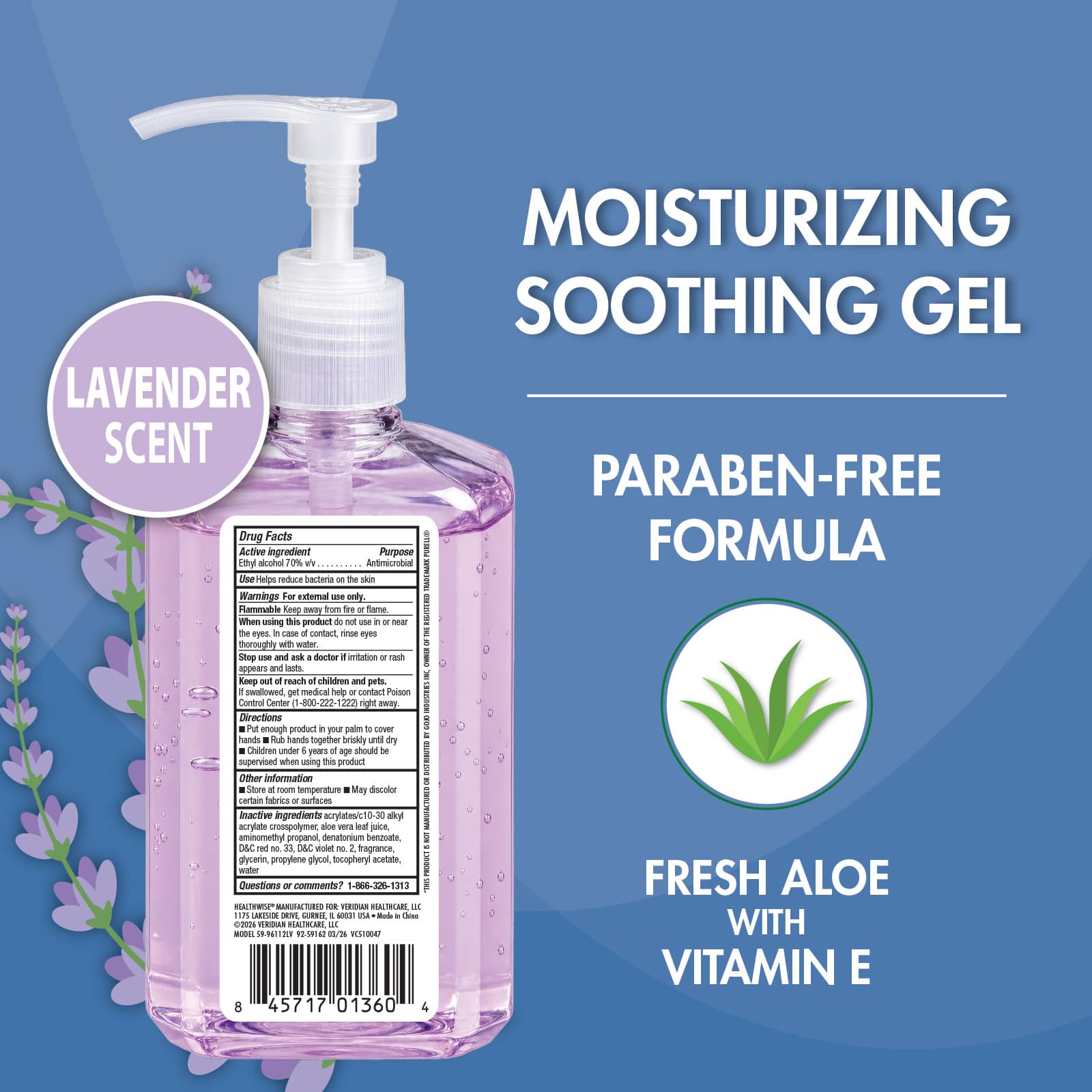 HealthWise Lavender Scented Hand Sanitizer 12oz - Image 2