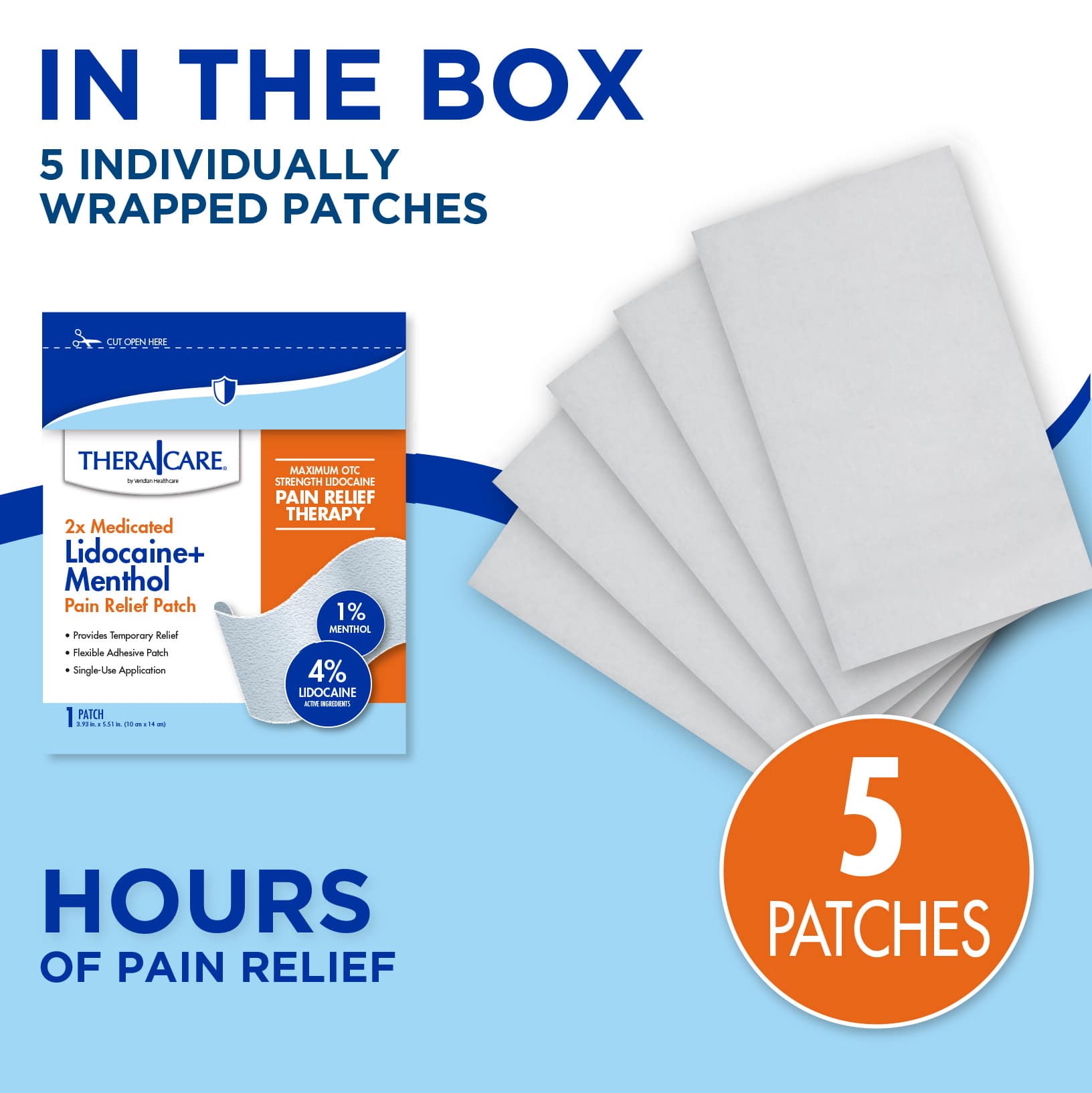 TheraCare 4% Lidocaine + 1% Menthol Pain Relief Patch, 5 count - Image 8